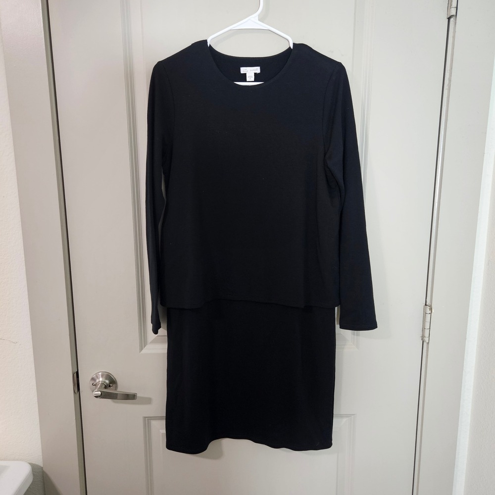 Pure Jill Luxe Tencel Black Long Sleeve Double Layer Popover Dress XS